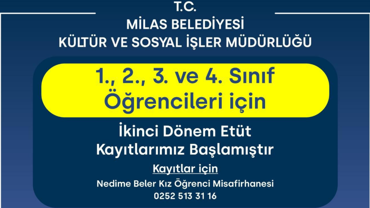 Milas Belediyesi İlkokul Etüd Kayıtları Devam Ediyor