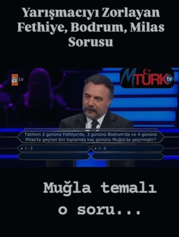 Milyoner’de Muğla sorusu!