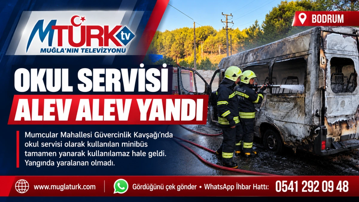 Bodrum’da Okul Servisi Olarak Kullanılan Minibüs Yandı